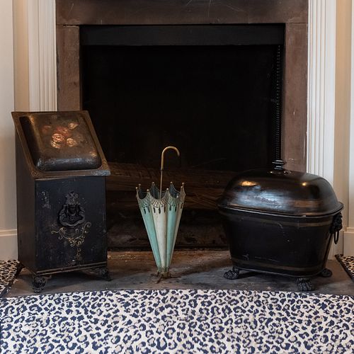 TWO BLACK PAINTED TOLE COAL