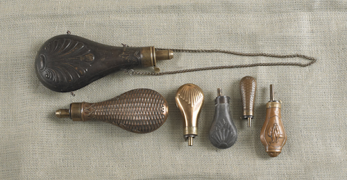 Two black powder hunting flasks and