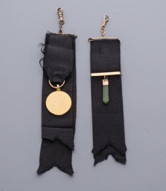 TWO BLACK RIBBON WATCH FOBSTwo