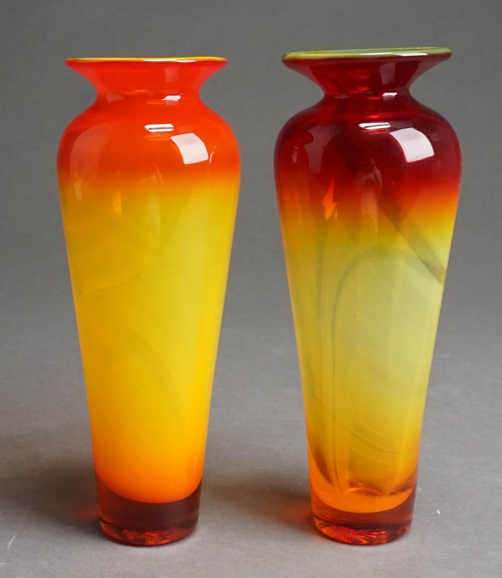 TWO BLENKO ART GLASS VASES, H: 10