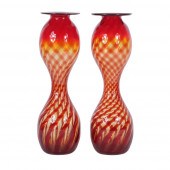 TWO BLENKO TANGERINE ART GLASS