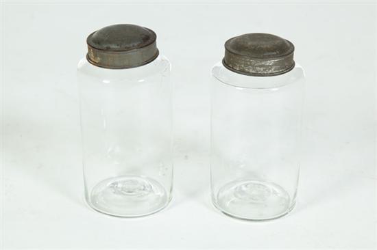 TWO BLOWN GLASS CANISTERS. 
