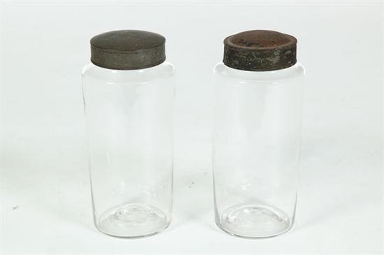 TWO BLOWN GLASS CANISTERS. 