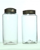 TWO BLOWN GLASS CANISTERS.  Am