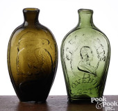 TWO BLOWN GLASS FLASKS, EARLY