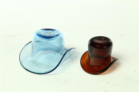 TWO BLOWN GLASS HAT WHIMSEYS. 