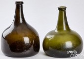 TWO BLOWN OLIVE GLASS SQUAT BO