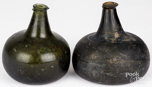 TWO BLOWN OLIVE GLASS SQUAT