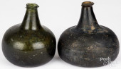 TWO BLOWN OLIVE GLASS SQUAT BO