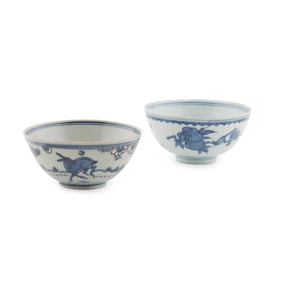 TWO BLUE AND WHITE BOWLS MING