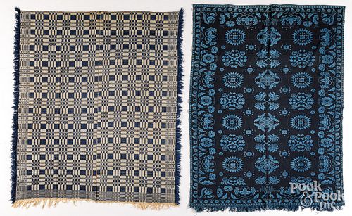 TWO BLUE AND WHITE COVERLETS,