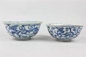 TWO BLUE AND WHITE DRAGON BOWL