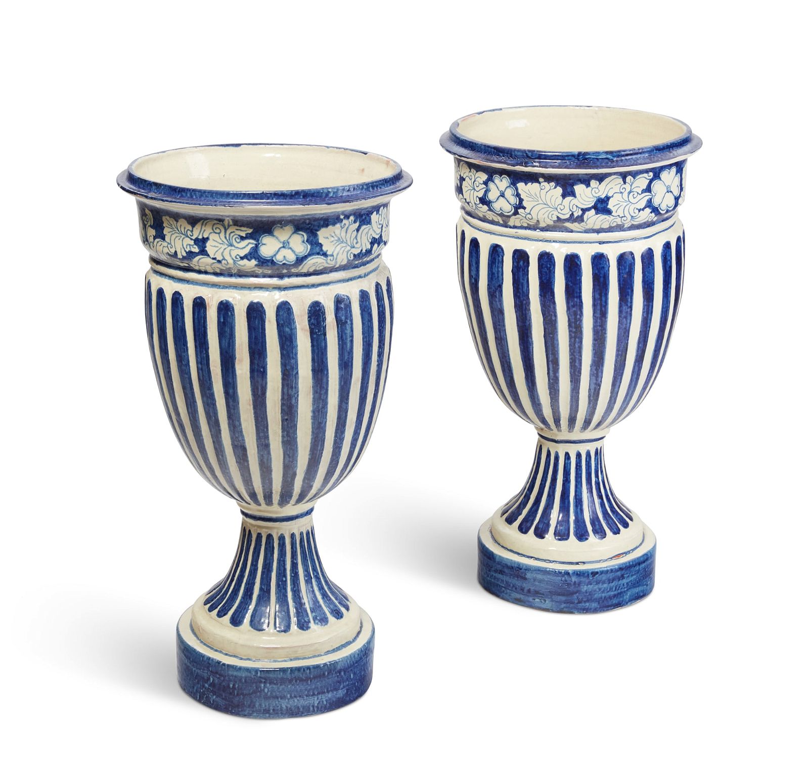 TWO BLUE AND WHITE GLAZED CERAMIC