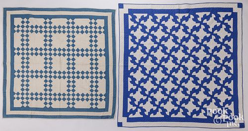 TWO BLUE AND WHITE PATCHWORK