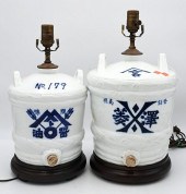 TWO BLUE AND WHITE SAKI JUGS,