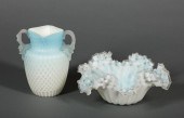 TWO BLUE AND WHITE SATIN ART G