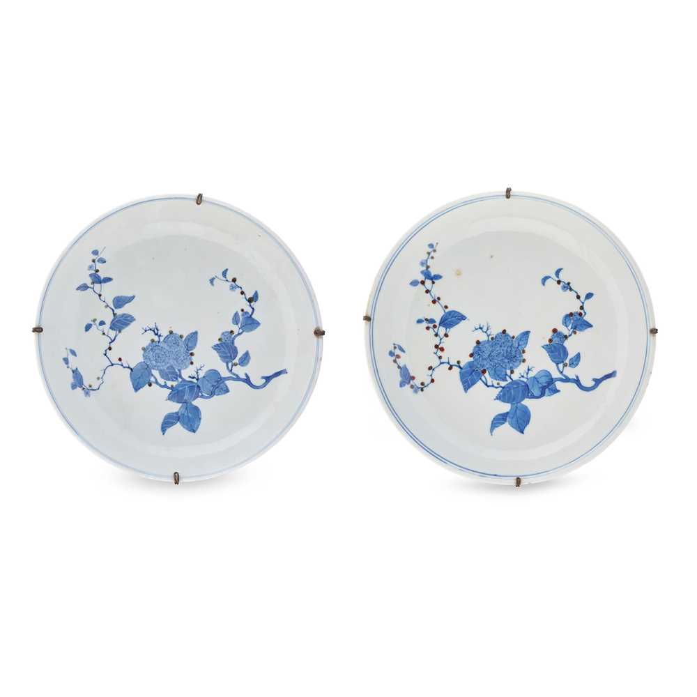 TWO BLUE AND WHITE WITH