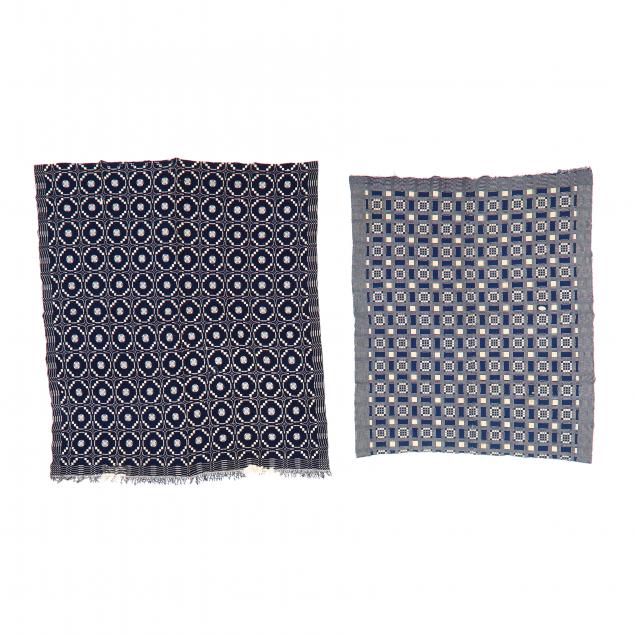 TWO BLUE AND WHITE WOVEN