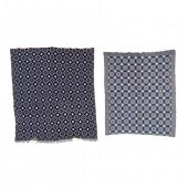 TWO BLUE AND WHITE WOVEN COVER