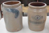 TWO BLUE DECORATED GLAZED STON