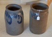TWO BLUE DECORATED SALT GLAZE