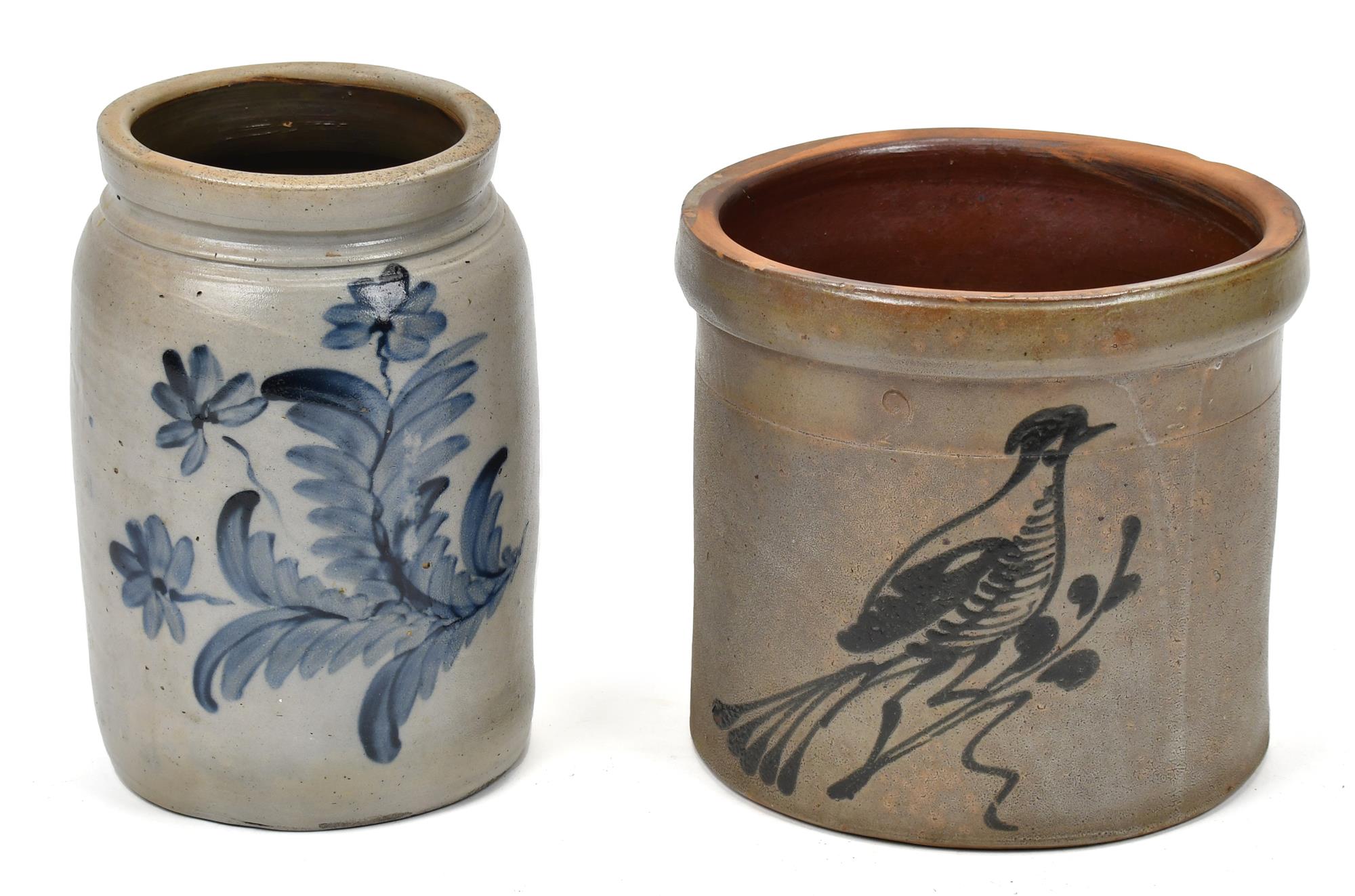 TWO BLUE DECORATED STONEWARE