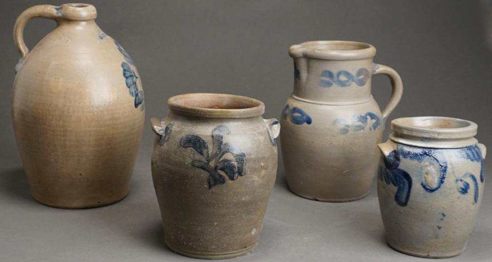 TWO BLUE DECORATED STONEWARE