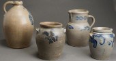 TWO BLUE DECORATED STONEWARE P
