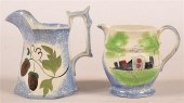 TWO BLUE SPATTER CHINA CREAM P