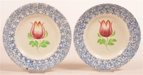 TWO BLUE SPONGE TULIP PATTERN CHINA