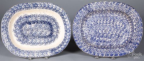 TWO BLUE SPONGEWARE PLATTERS,