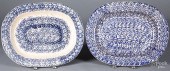 TWO BLUE SPONGEWARE PLATTERS,