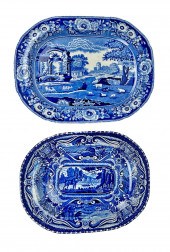 TWO BLUE STAFFORDSHIRE PLATTER