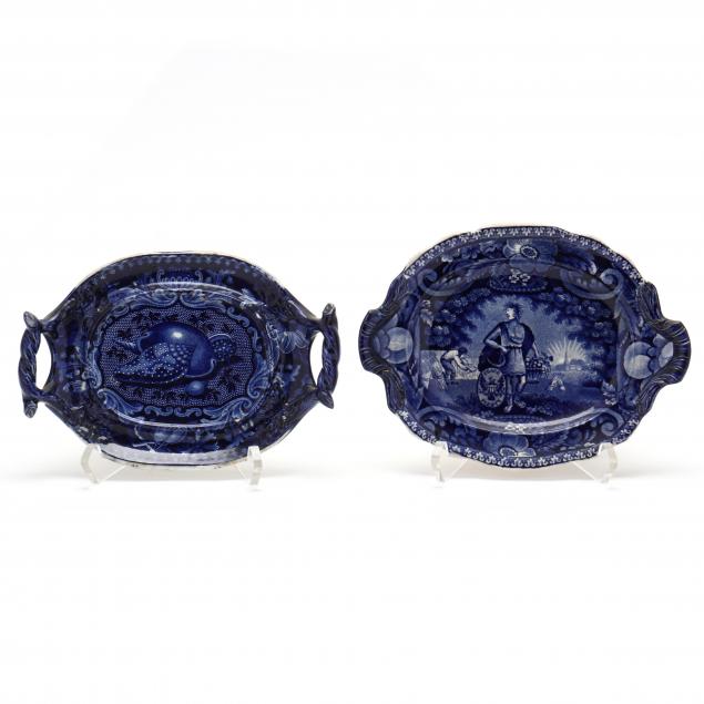 TWO BLUE STAFFORDSHIRE SAUCE BOAT