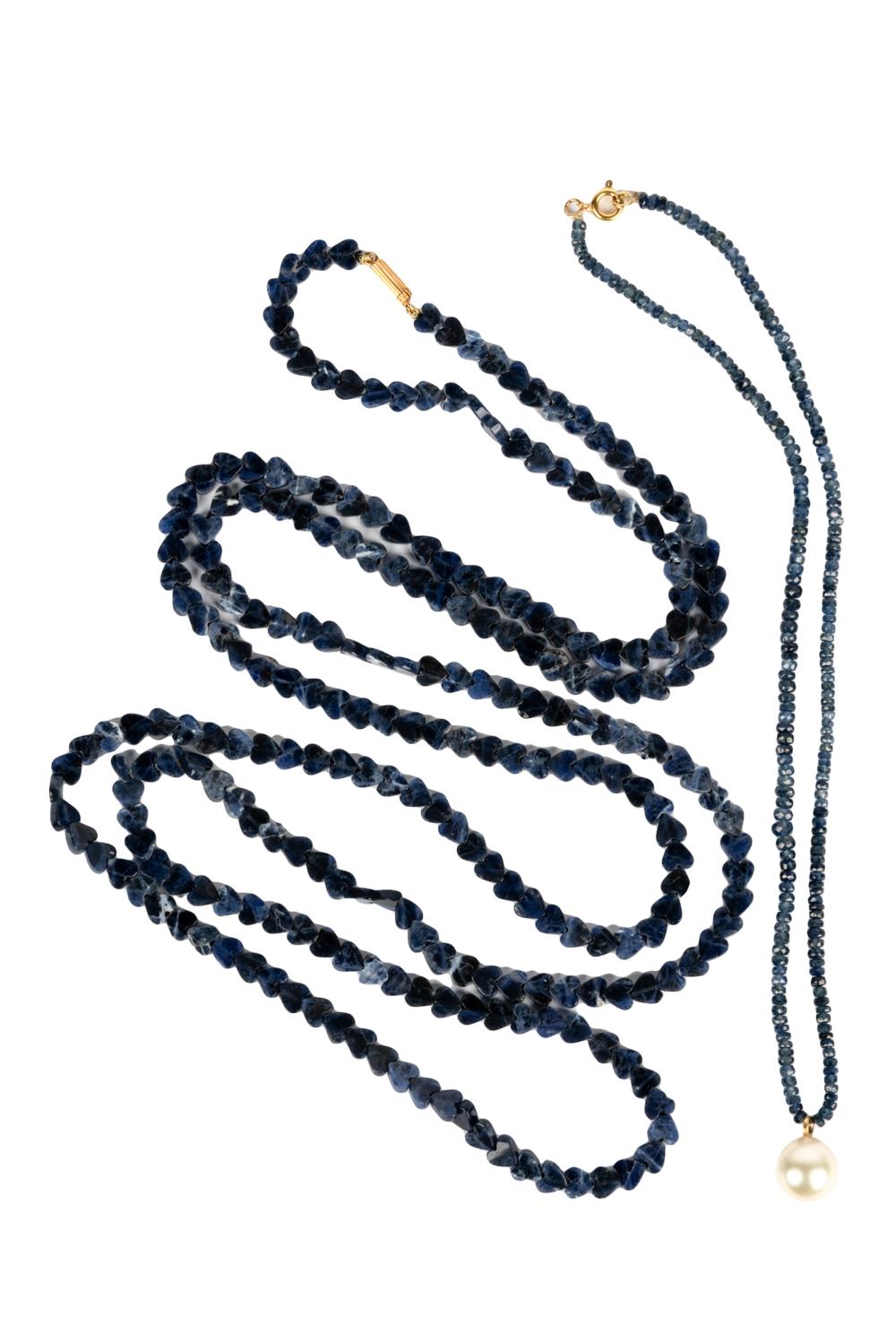 TWO BLUE STONE BEADED