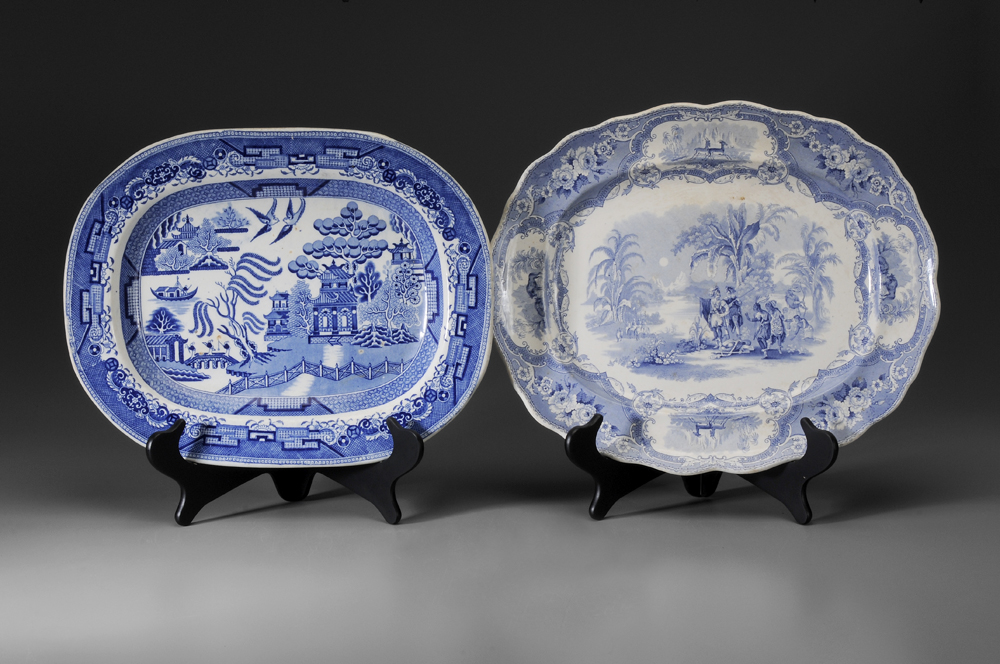 Two Blue Transfer Platters British,