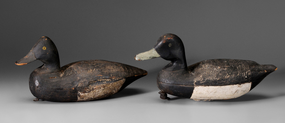 Two Bluebill Drake Decoys one