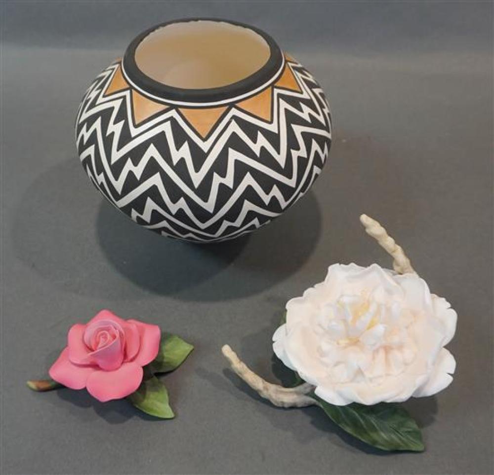 TWO BOEHM PAINTED BISQUE FLOWERS OF