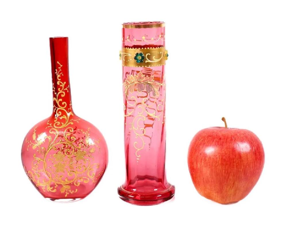TWO BOHEMIAN CRANBERRY GLASS &