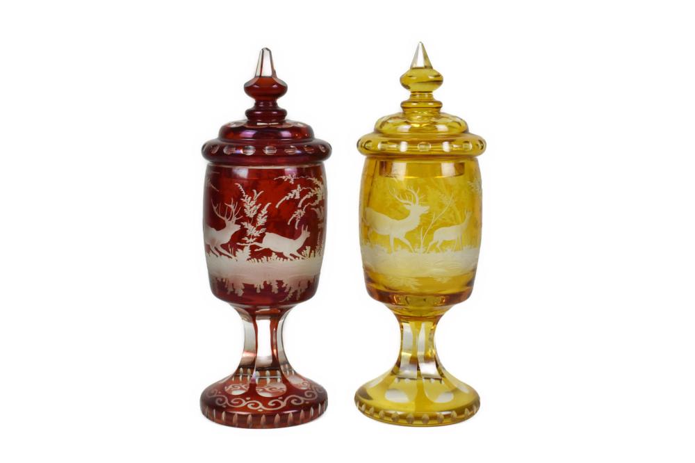 TWO BOHEMIAN CUT TO CLEAR LIDDED
