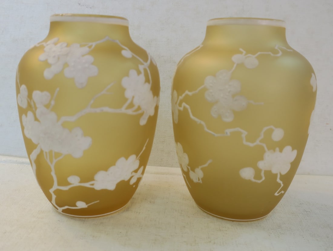 TWO BOHO ENAMEL ART GLASS VASES:Two