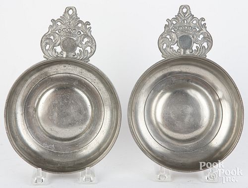 TWO BOSTON CROWN HANDLE PEWTER