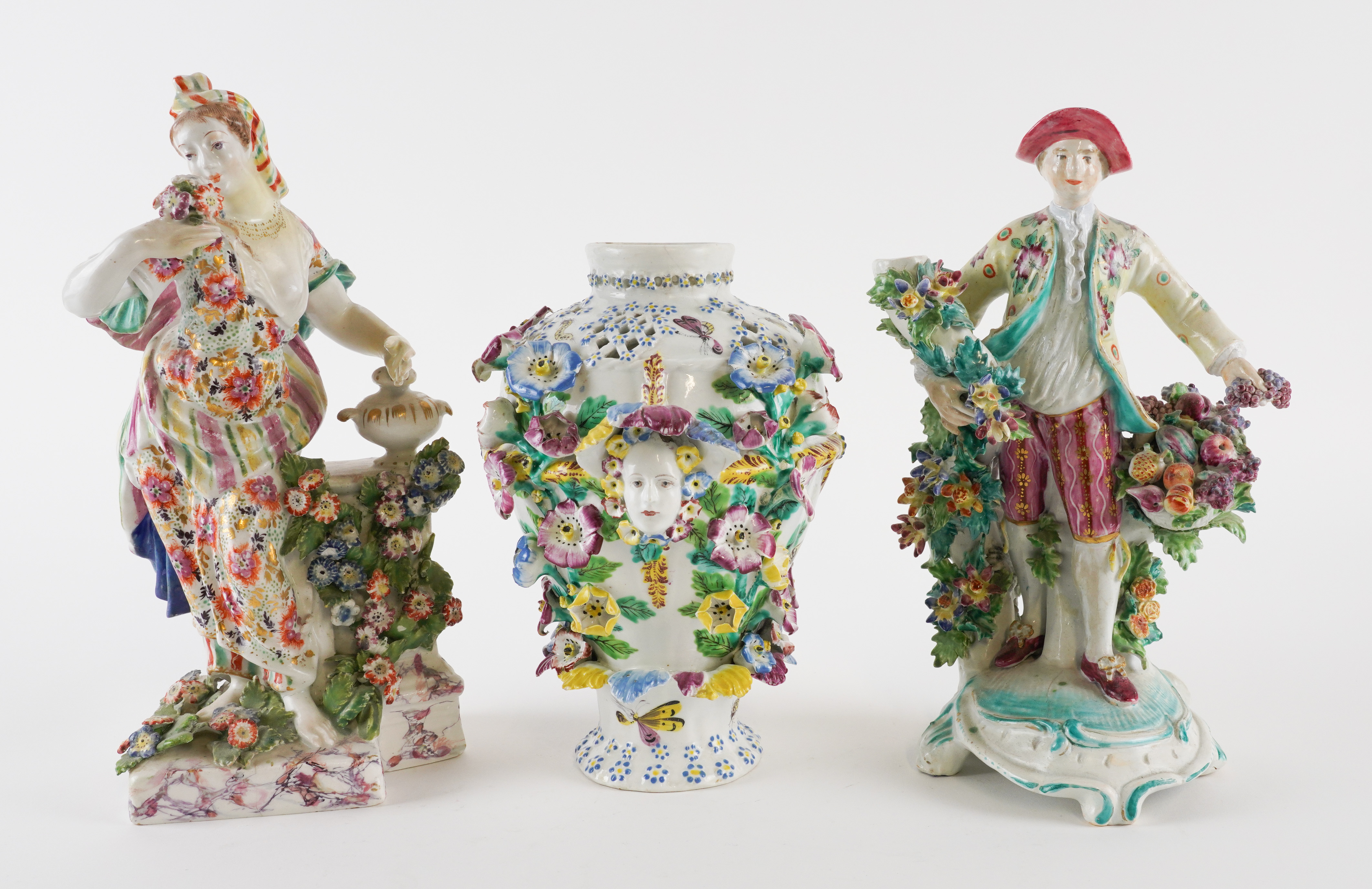 TWO BOW FIGURES AND A FRILL VASE