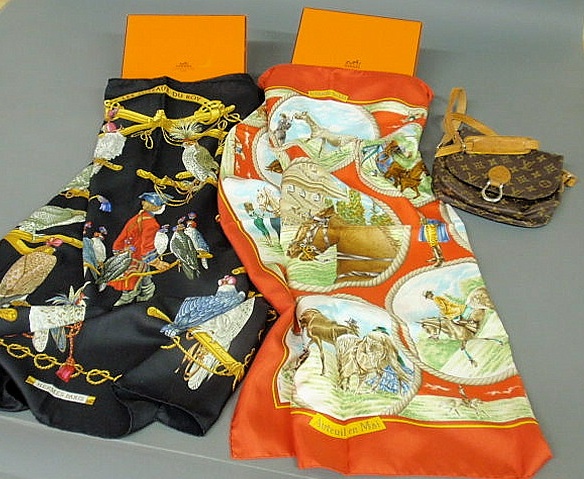Two boxed Herm?s scarves and a