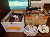 TWO BOXES OF BOOKS, ART AND JU