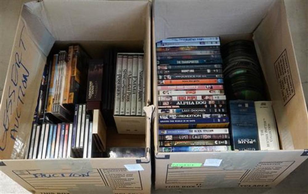 TWO BOXES OF CDS AND DVDSTwo