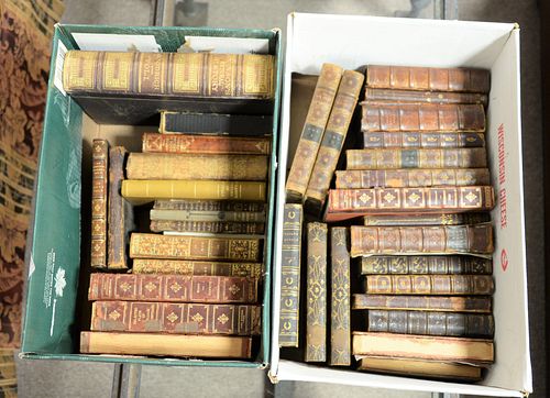 TWO BOXES OF LEATHER BOUND BOOKS TO