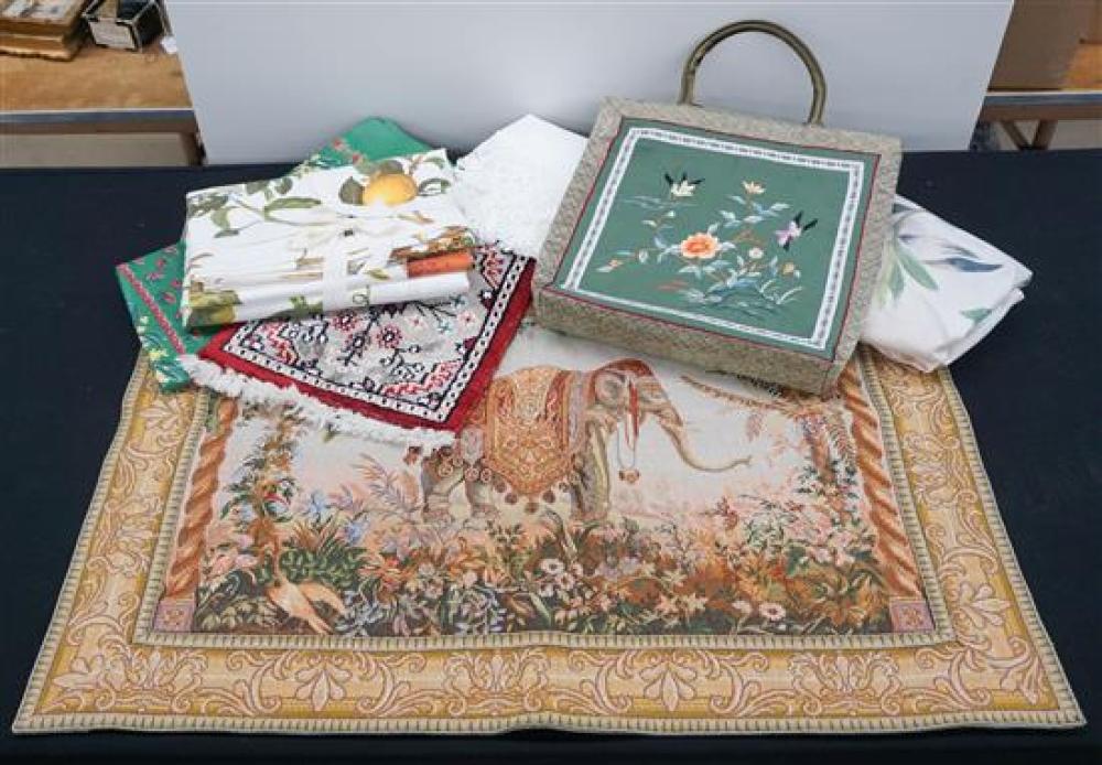 TWO BOXES OF MACHINE TAPESTRY TABLE