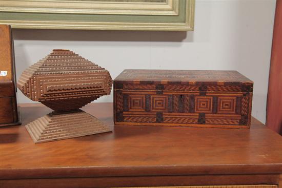 TWO BOXES. Profusely inlaid box
