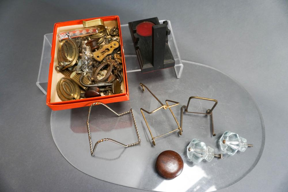 TWO BOXES WITH IRON, BRASS, GLASS